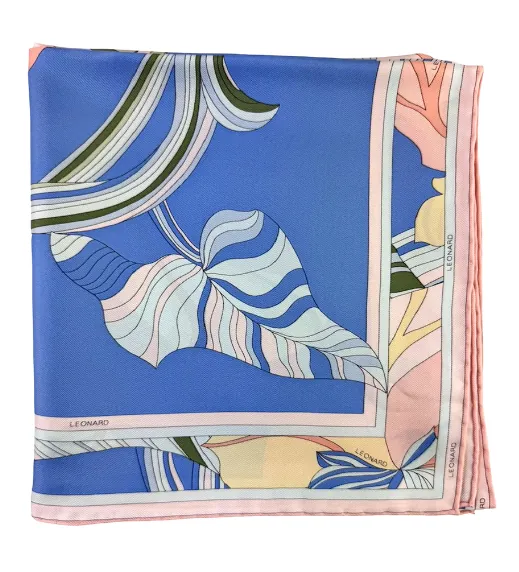 Floral Design Blue Silk Scarf